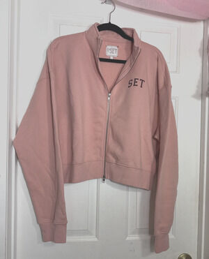 SET Active influencer-driven Rose/Pink Zipper Sweatshirt Athleisure Trendy CozyL